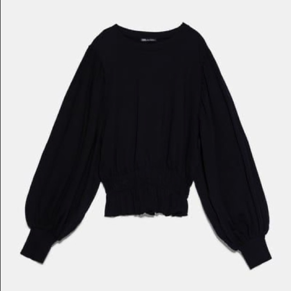 ZARA BALLOON SLEEVE RUCHED HEM SWEATSHIRT